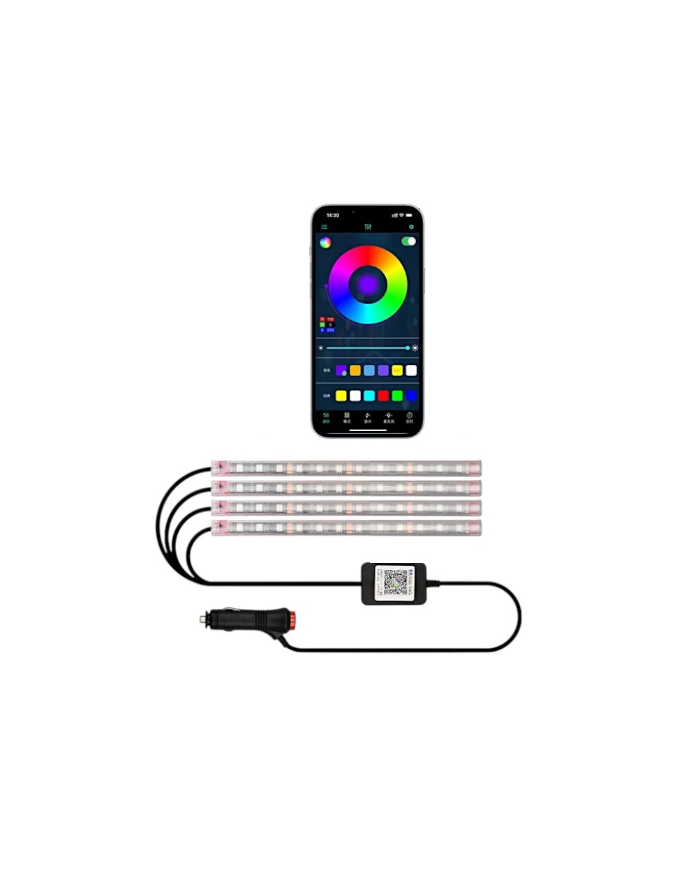 Σετ διακοσμητικός φωτισμός καμπίνας αυτοκινήτου LED με τηλεχειρισμό - D19203-P4