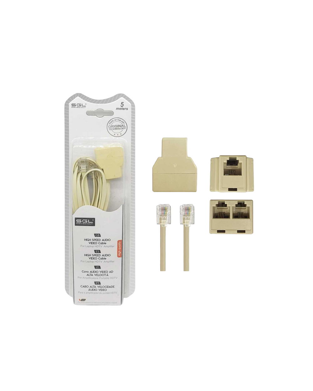 Καλώδιο γραμμής τηλεφώνου με διακλαδωτή - 6P4C1-2 - 5m