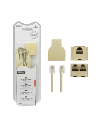 Καλώδιο γραμμής τηλεφώνου με διακλαδωτή - 6P4C1-2 - 5m