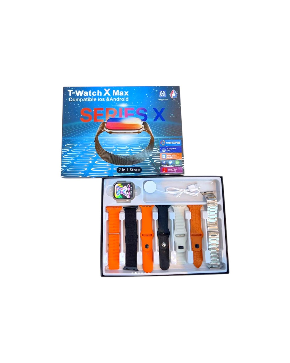 Σετ Smartwatch με 7 λουράκια - T-Watch X Max - 814178 - Orange