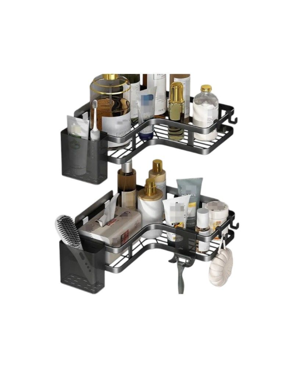 Σετ επιτοίχια γωνιακά ράφια μπάνιου - 5pcs - 2152-1 - 170134 - Black