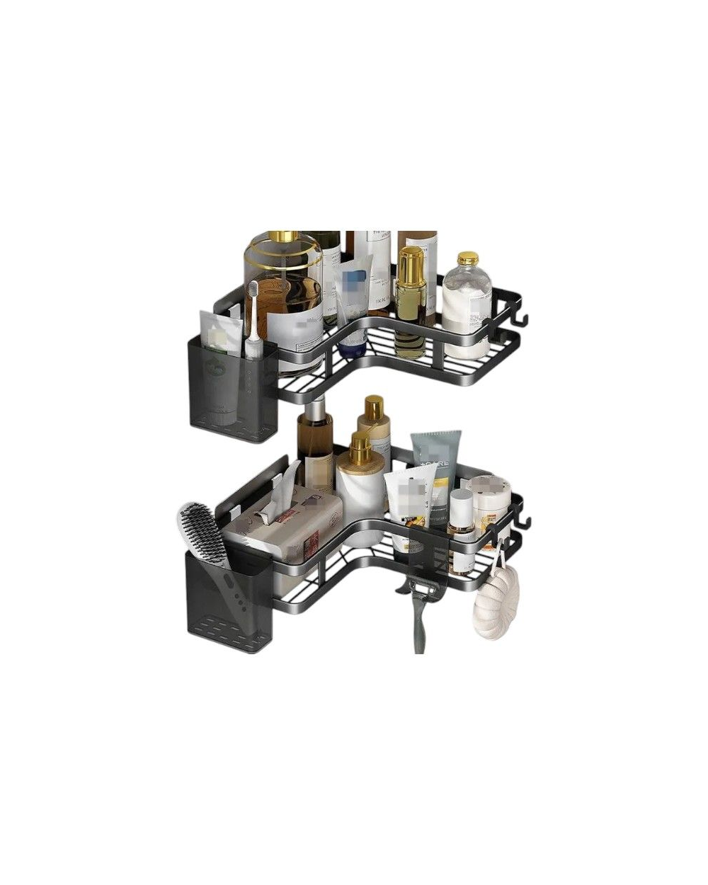 Σετ επιτοίχια γωνιακά ράφια μπάνιου - 5pcs - 2152-1 - 170134 - Black