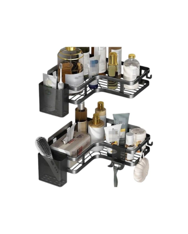 Σετ επιτοίχια γωνιακά ράφια μπάνιου - 5pcs - 2152-1 - 170134 - Black