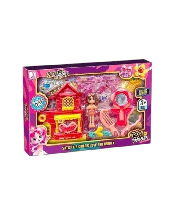 Σετ κούκλα με κουκλόσπιτο mini & αξεσουάρ ομορφιάς - 633-12