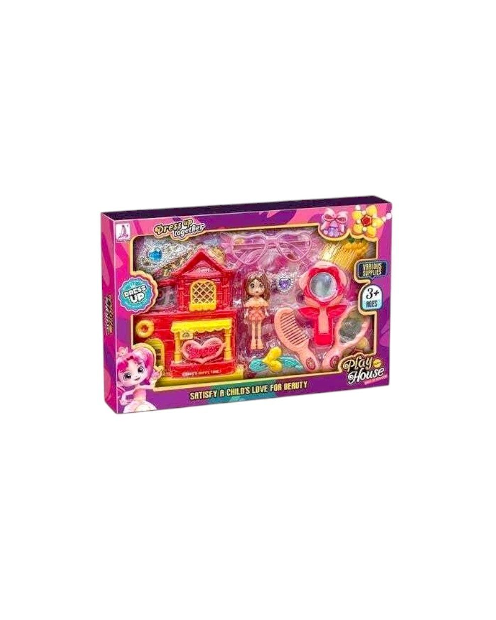 Σετ κούκλα με κουκλόσπιτο mini & αξεσουάρ ομορφιάς - 633-12