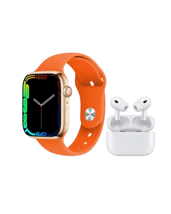 Σετ Smartwatch με ασύρματα ακουστικά Bluetooth & 7 λουράκια - KW55 MAX - 750360 - Gold