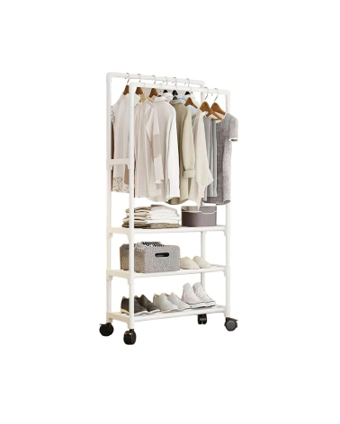 Τροχήλατη κρεμάστρα δαπέδου με ράφια παπουτσιών - YH6619-3 - 522831 - White
