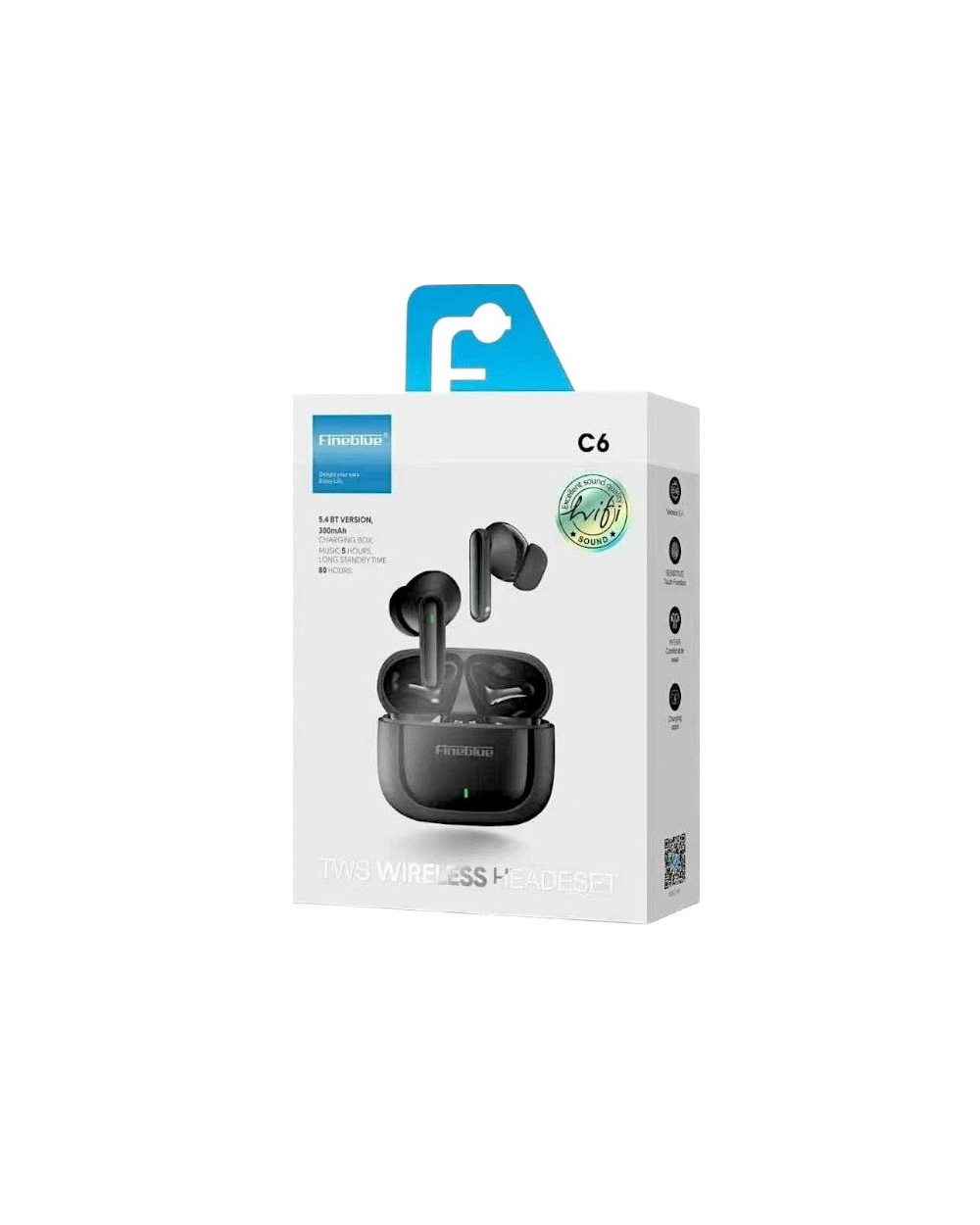 Ασύρματα ακουστικά Bluetooth με θήκη φόρτισης - C6 - Fineblue - 701458 - Black