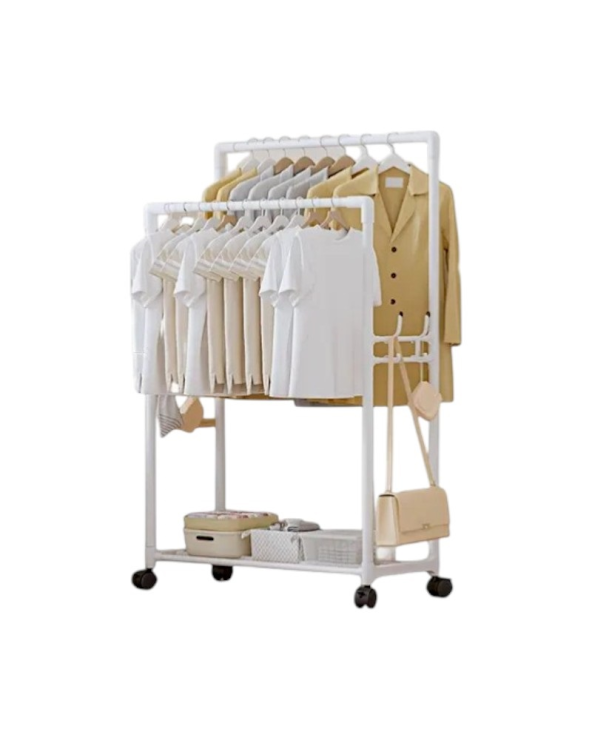 Τροχήλατη κρεμάστρα δαπέδου με ράφι παπουτσιών - YH6619-1 - 522817 - White
