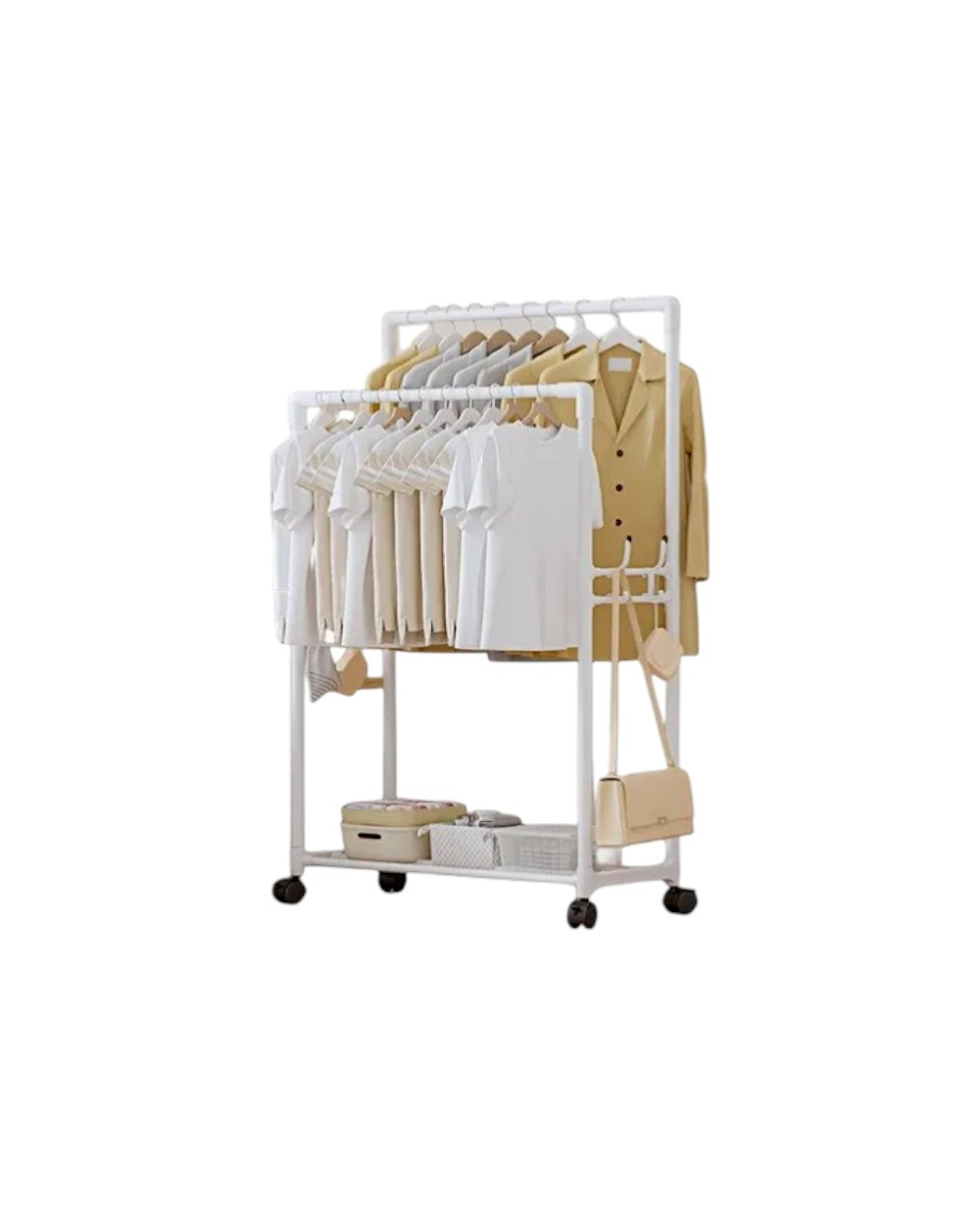 Τροχήλατη κρεμάστρα δαπέδου με ράφι παπουτσιών - YH6619-1 - 522817 - White