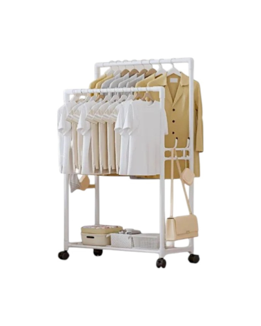 Τροχήλατη κρεμάστρα δαπέδου με ράφι παπουτσιών - YH6619-1 - 522817 - White