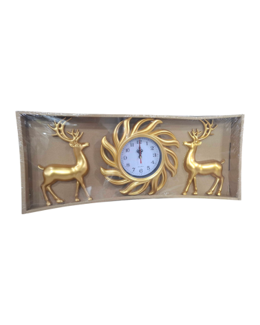 Ρολόι τοίχου με διακοσμητικά ελάφια - 3pcs - 808-5 - 380852 - Gold
