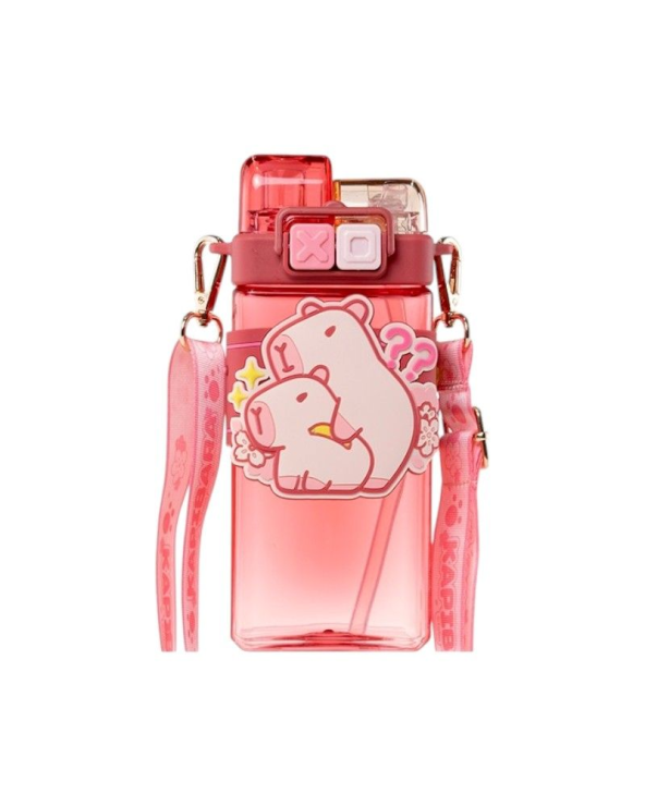 Παιδικό παγούρι πλαστικό με καλαμάκι - 650ml - 722474 - Pink