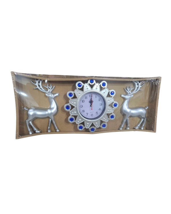 Ρολόι τοίχου με διακοσμητικά ελάφια - 3pcs - 917-5 - 391759 - Silver