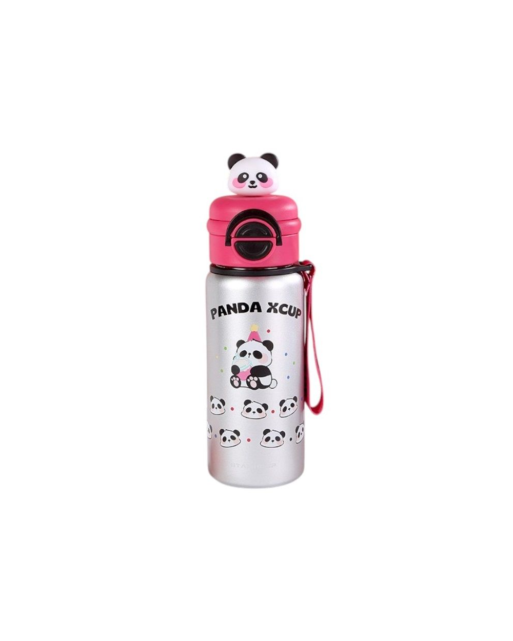Παιδικό παγούρι-θερμός Panda με καλαμάκι - 500ml - 722344 - Fuchsia/Silver