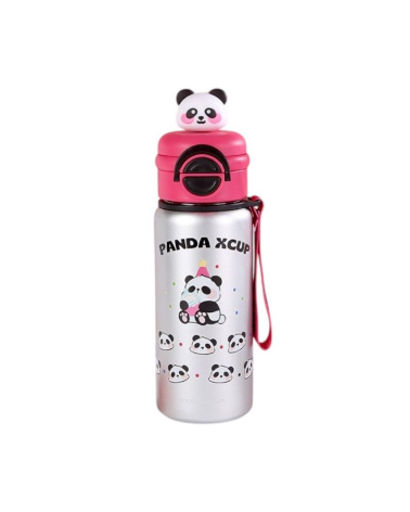 Παιδικό παγούρι-θερμός Panda με καλαμάκι - 500ml - 722344 - Fuchsia/Silver