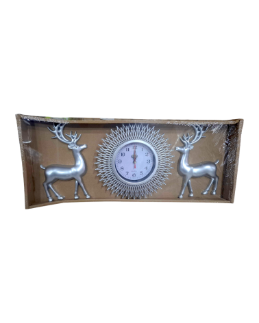 Ρολόι τοίχου με διακοσμητικά ελάφια - 3pcs - 911-5 - 391155 - Silver