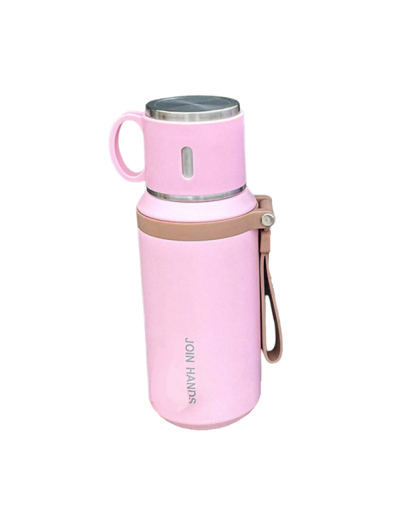 Φορητό παγούρι-θερμός με κούπα - 650ml - 954149 - Pink