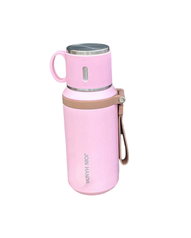 Φορητό παγούρι-θερμός με κούπα - 650ml - 954149 - Pink
