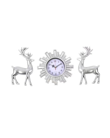 Ρολόι τοίχου με διακοσμητικά ελάφια - 3pcs - 905-5 - 390554 - Silver