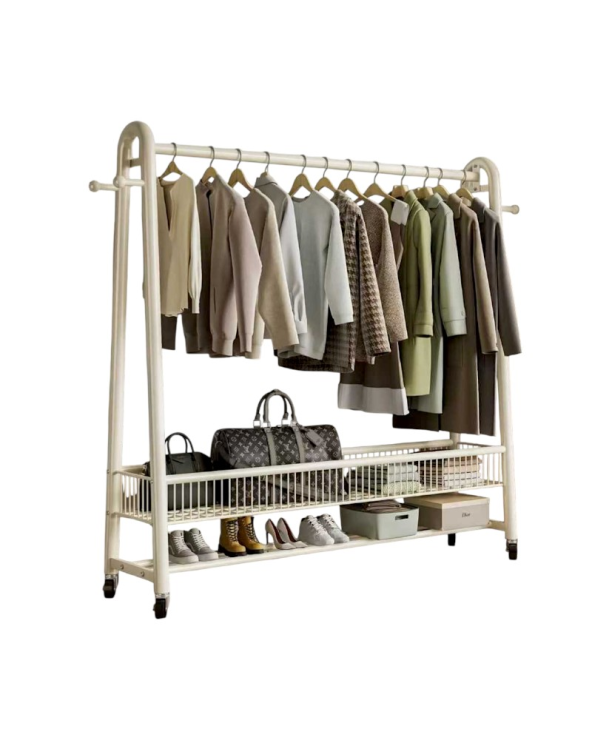 Τροχήλατη κρεμάστρα δαπέδου με ράφια - 12009A - 282272 - White