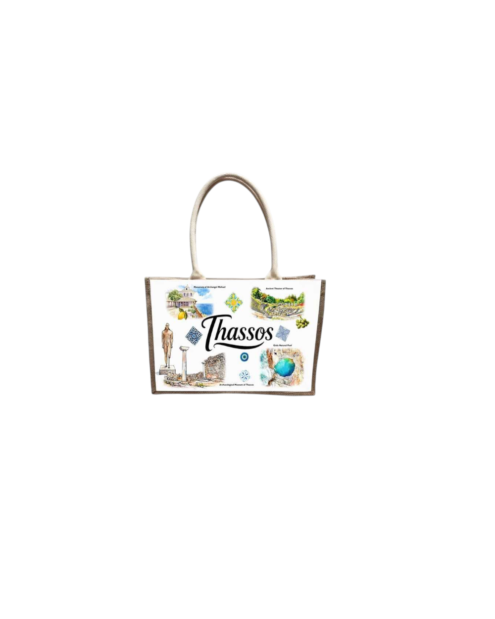 Τουριστική τσάντα λινή με κουμπί - Thassos - 36*25*16cm