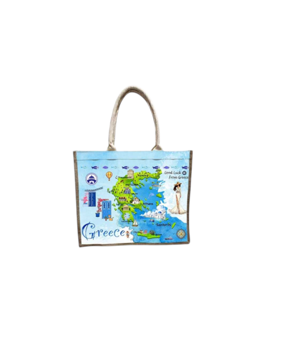 Τουριστική τσάντα λινή με φερμουάρ - Greece - 40*34*19cm