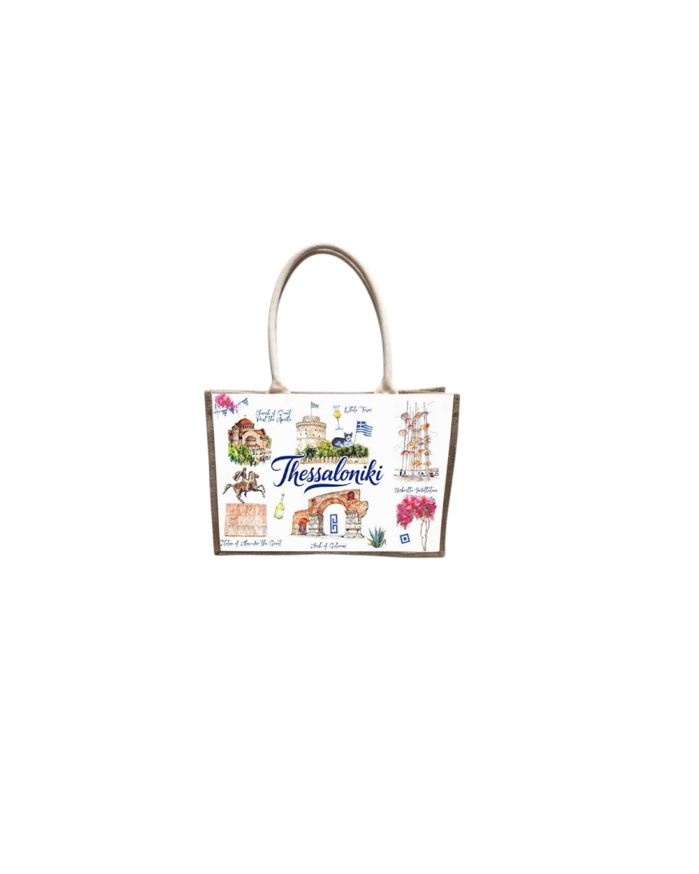 Τουριστική τσάντα λινή με κουμπί - Thessaloniki - 36*25*16cm