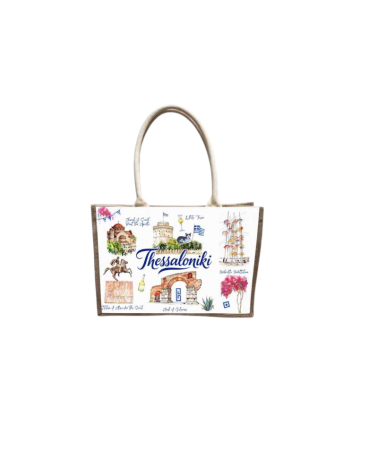 Τουριστική τσάντα λινή με κουμπί - Thessaloniki - 36*25*16cm