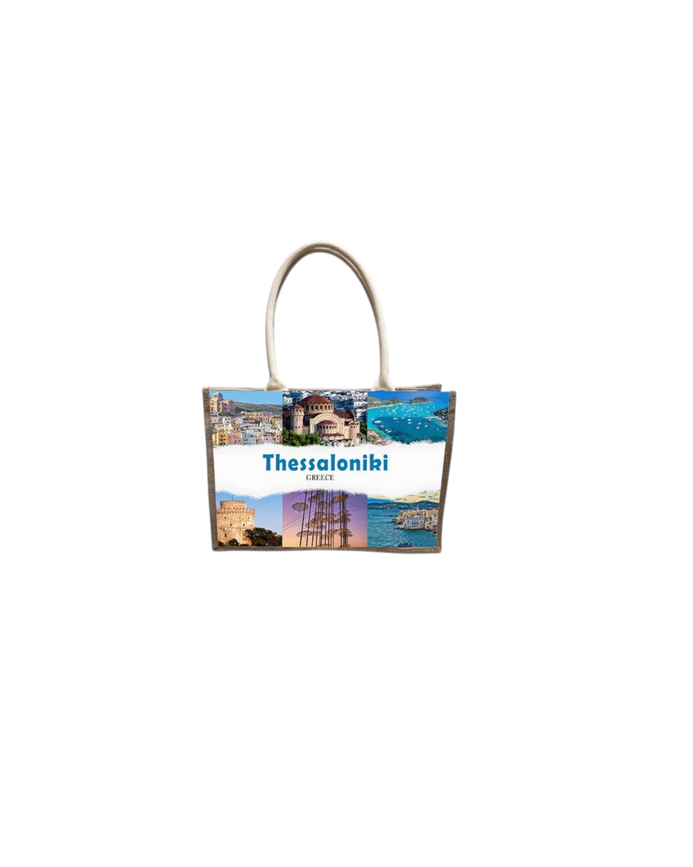 Τουριστική τσάντα λινή με κουμπί - Thessaloniki - 36*25*16cm