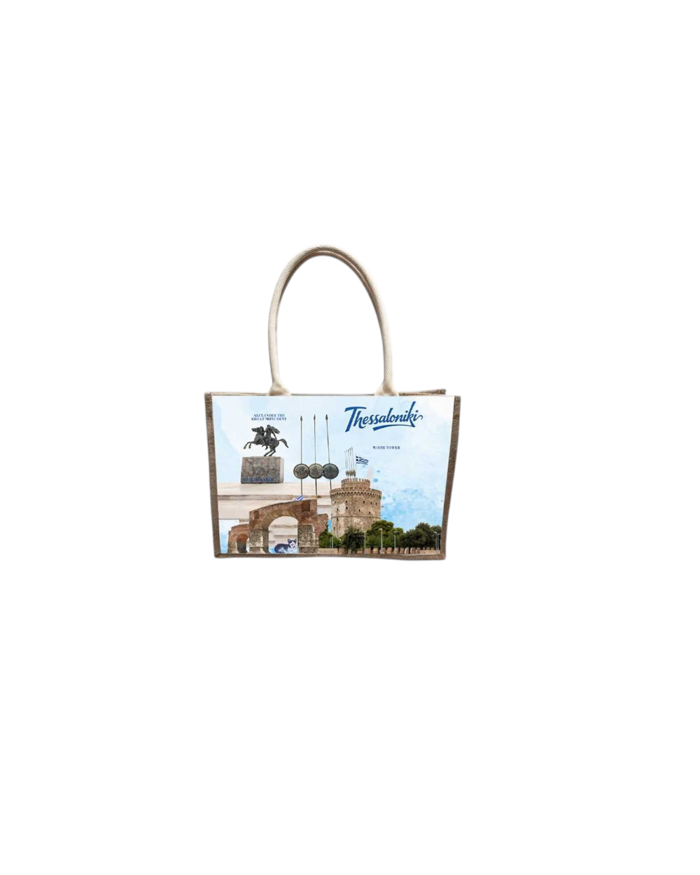 Τουριστική τσάντα λινή με κουμπί - Thessaloniki - 36*25*16cm