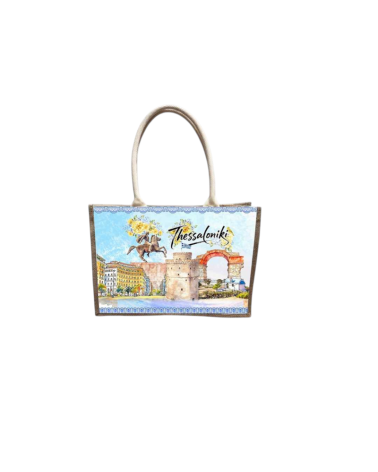 Τουριστική τσάντα λινή με κουμπί - Thessaloniki - 36*25*16cm