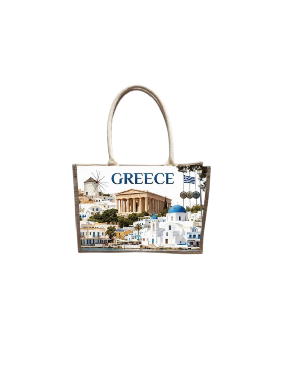 Τουριστική τσάντα λινή με κουμπί - Greece - 36*25*16cm