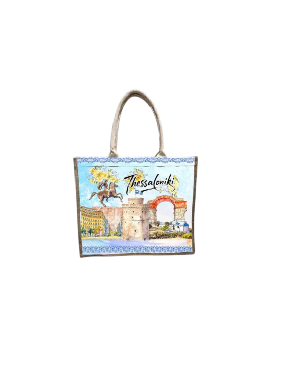 Τουριστική τσάντα λινή με φερμουάρ - Thessaloniki - 40*34*19cm