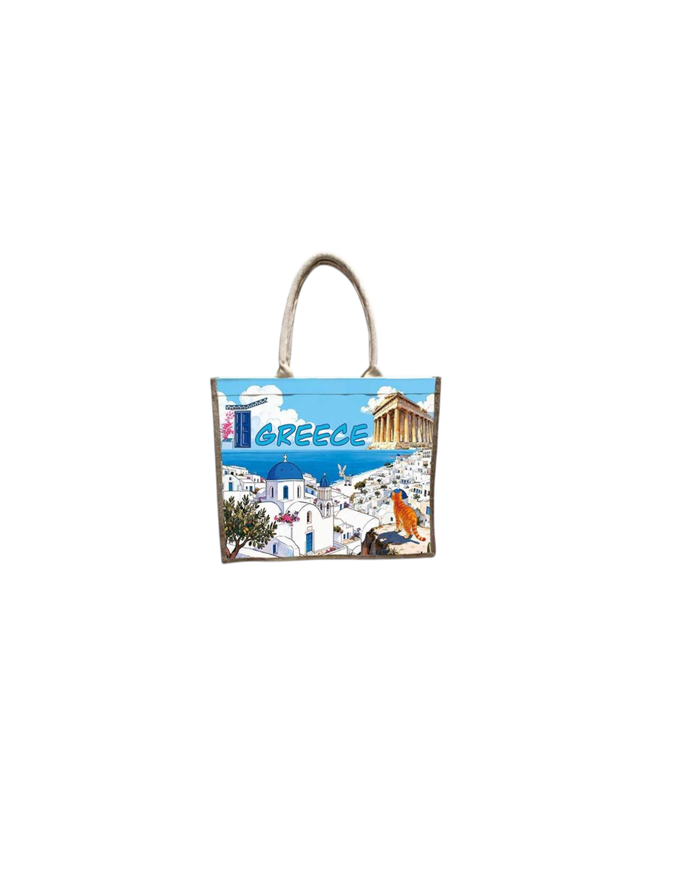 Τουριστική τσάντα λινή με φερμουάρ - Greece - 40*34*19cm