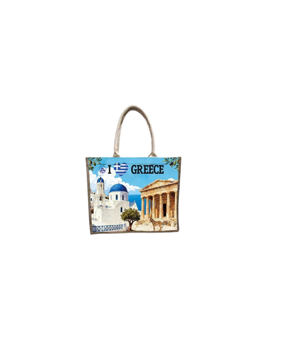 Τουριστική τσάντα λινή με φερμουάρ - Greece - 40*34*19cm