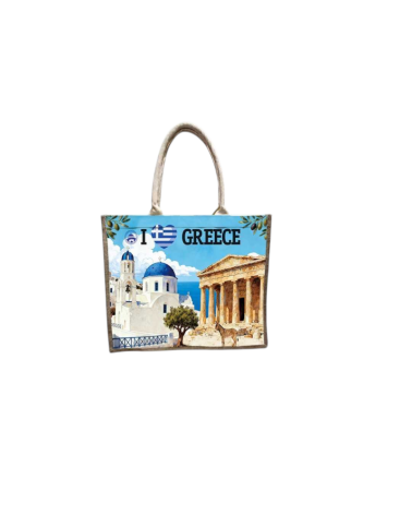 Τουριστική τσάντα λινή με φερμουάρ - Greece - 40*34*19cm
