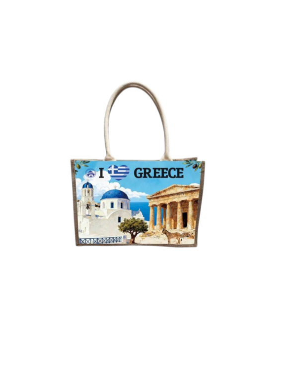 Τουριστική τσάντα λινή με κουμπί - Greece - 36*25*16cm