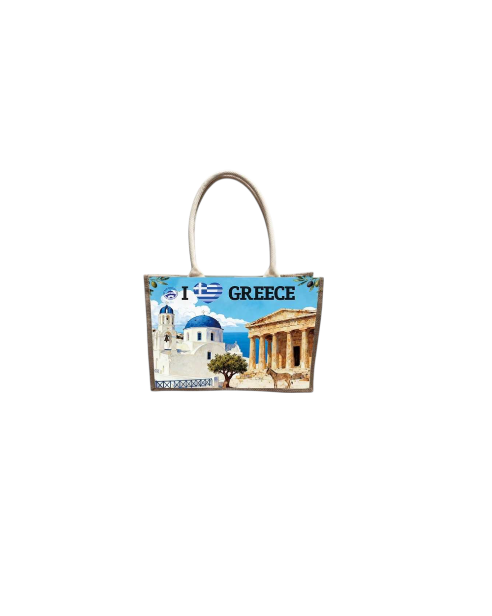Τουριστική τσάντα λινή με κουμπί - Greece - 36*25*16cm