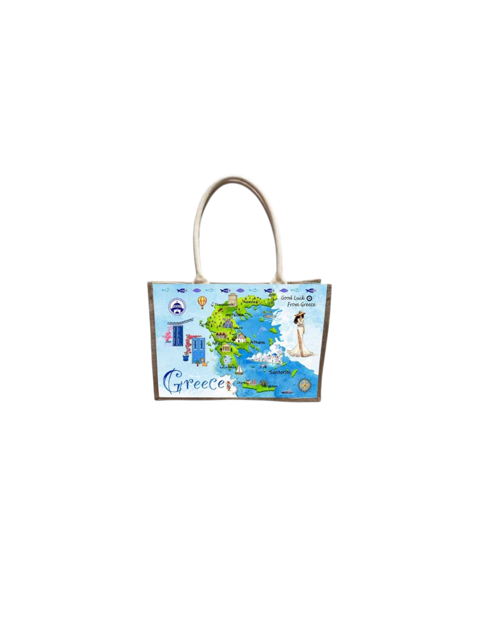 Τουριστική τσάντα λινή με κουμπί - Greece - 36*25*16cm