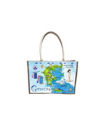 Τουριστική τσάντα λινή με κουμπί - Greece - 36*25*16cm