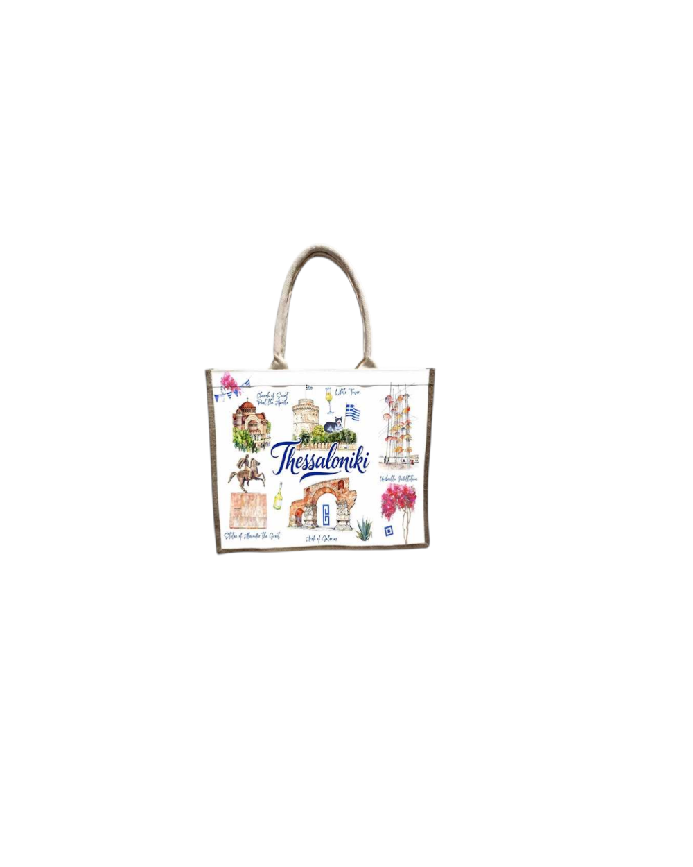 Τουριστική τσάντα λινή με φερμουάρ - Thessaloniki - 40*34*19cm