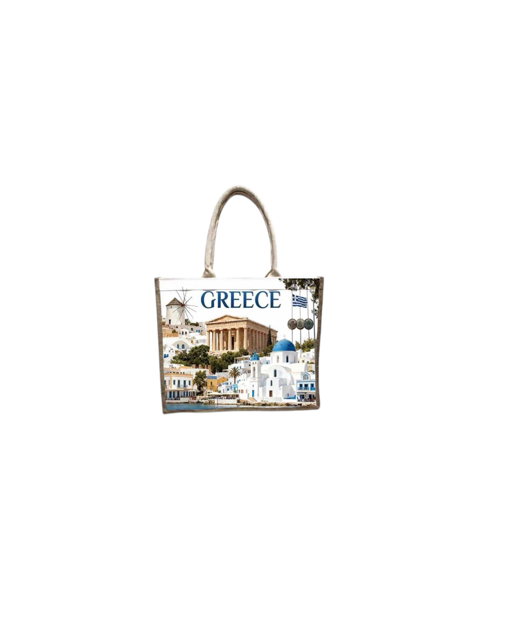 Τουριστική τσάντα λινή με φερμουάρ - Greece - 40*34*19cm