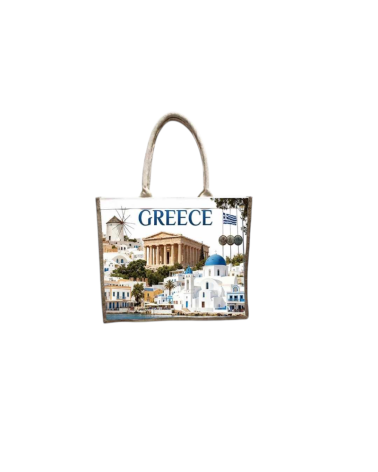 Τουριστική τσάντα λινή με φερμουάρ - Greece - 40*34*19cm