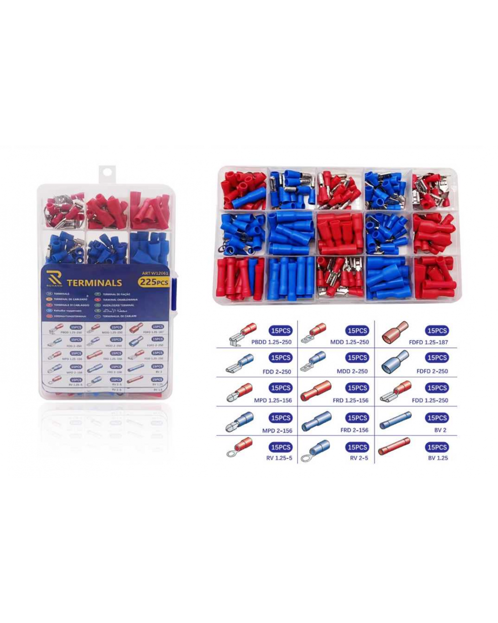Σετ ακροδέκτες καλωδίων 15 τύπων - 225pcs