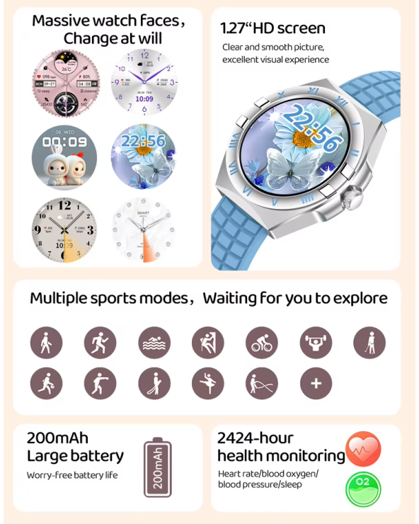 Σετ Smartwatch με 3 λουράκια - LG80 Mini - 065066 - Blue
