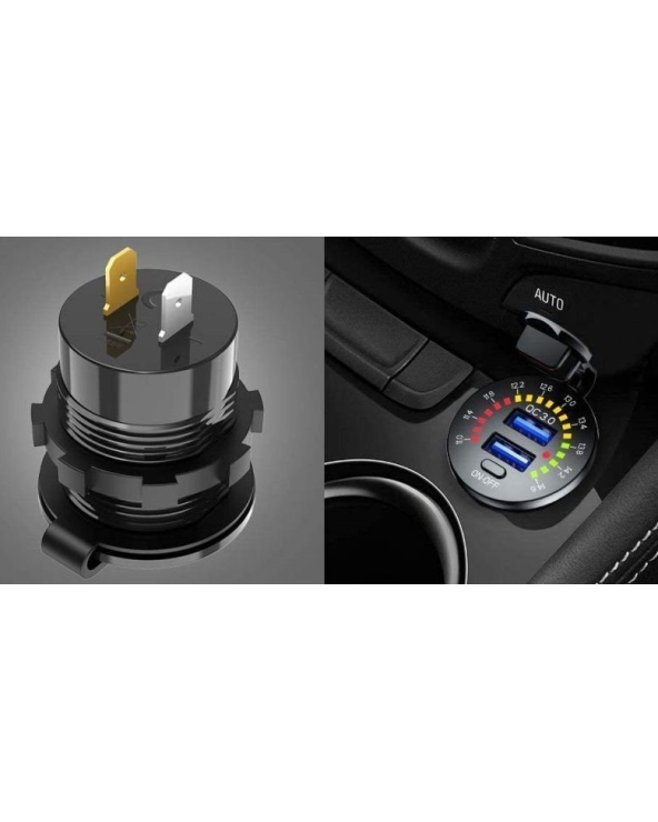 Σταθερή θύρα φόρτισης USB οχημάτων με βολτόμετρο - Quick Charger - 1540405/06