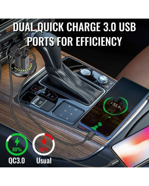 Σταθερή θύρα φόρτισης USB οχημάτων με βολτόμετρο - Quick Charger - 1540405/06