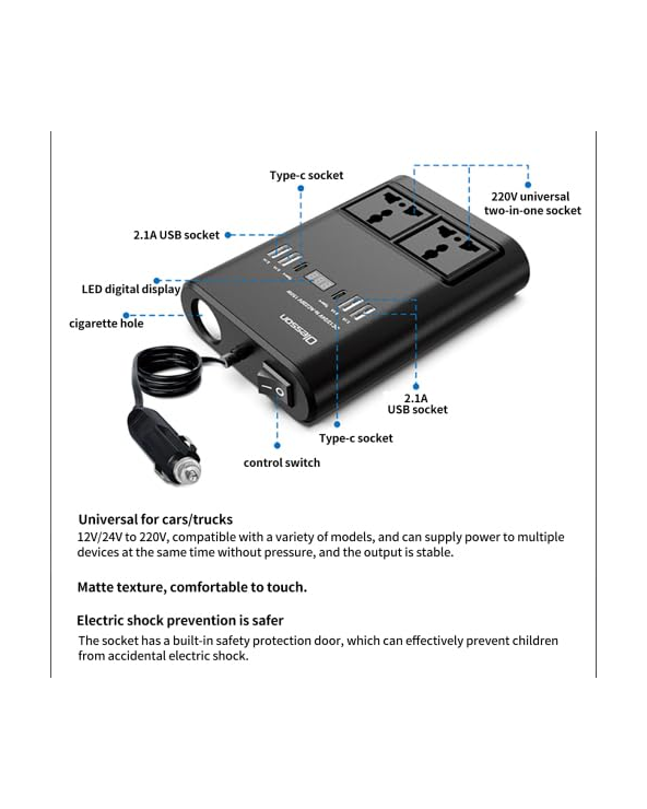 Μετασχηματιστής - Power Inverter αυτοκινήτου - 150W - 12VDC to 220VAC - 4xUSB - CD350562 -  505523