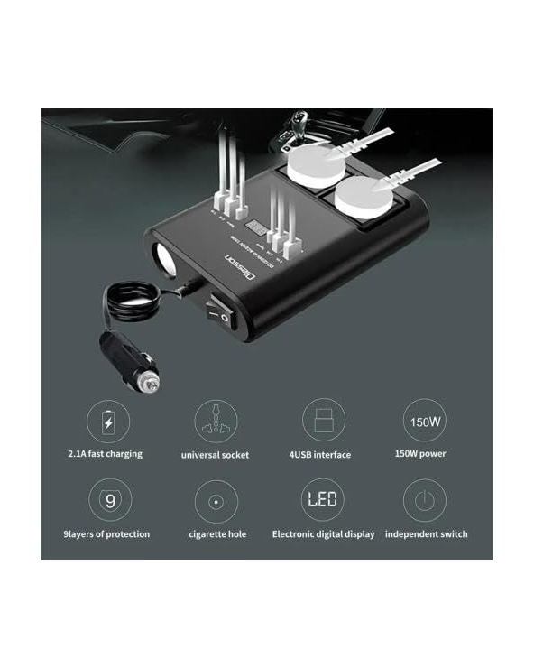 Μετασχηματιστής - Power Inverter αυτοκινήτου - 150W - 12VDC to 220VAC - 4xUSB - CD350562 -  505523